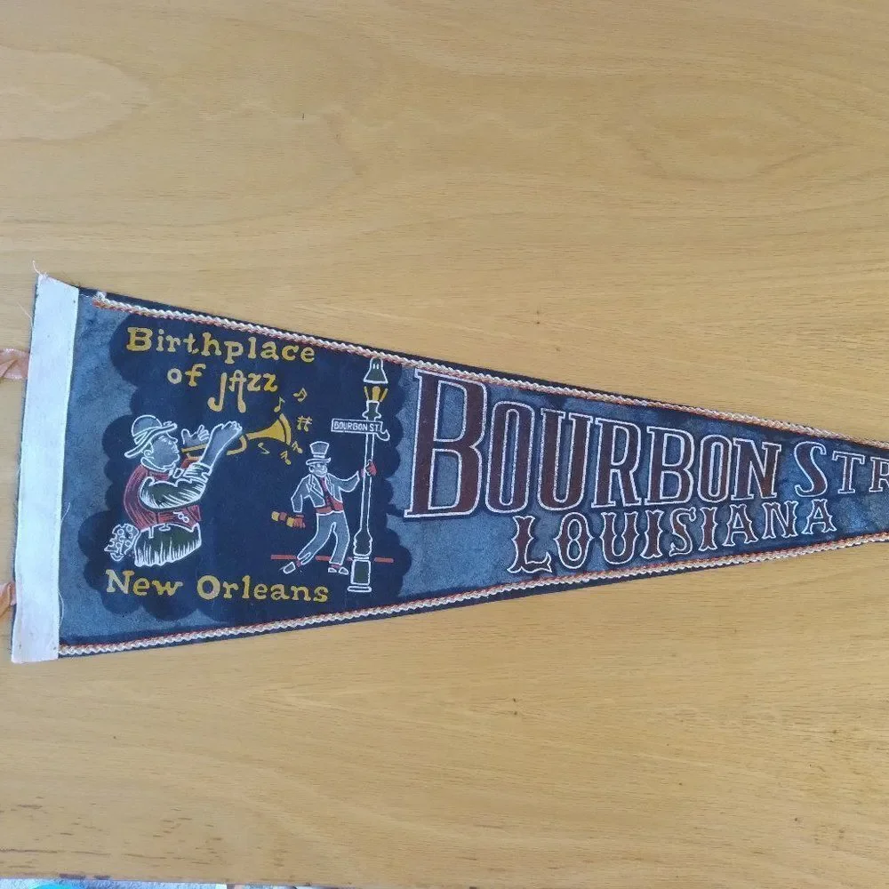 Vintage 60s Bourbon Street Jazz New Orleans Pennant Flag